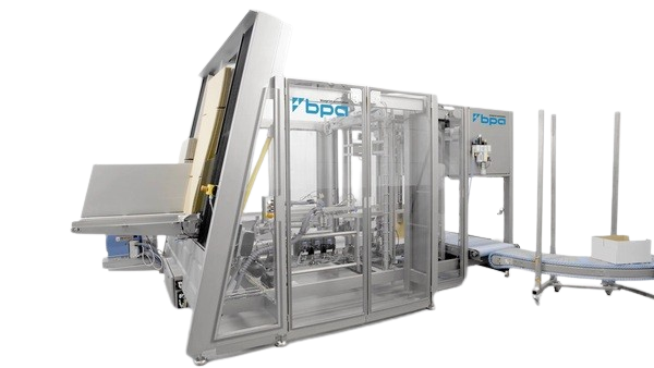 Box Form 300 Secondary Packaging Solution An industrial Box Form 300 automated tray and carton erector, featuring precision folding mechanisms and conveyor integration for high-speed secondary packaging operations.