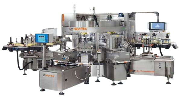 Newtec Leopard HM rotary labeling machine for hot melt application of wrap-around paper and plastic labels on containers