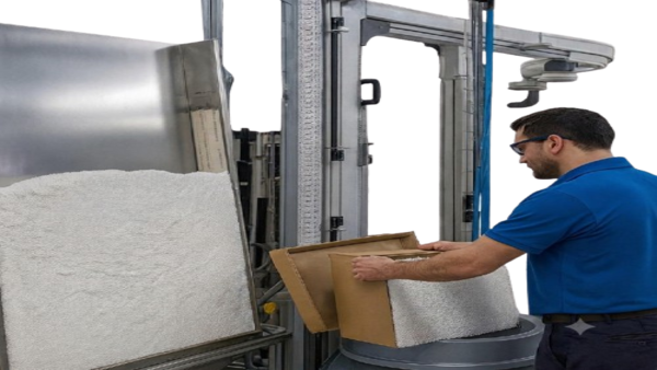 Filter handling system for tobacco industry with automated conveying and material handling solution for production lines