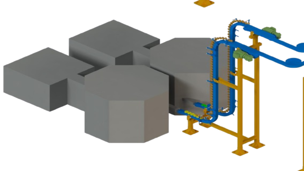 Lid and can elevator conveying system for automated packaging line material handling and vertical transport solution