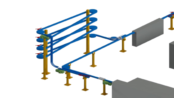 Passive buffer conveying system between checkweigher and labeling machine for automated packaging line synchronization